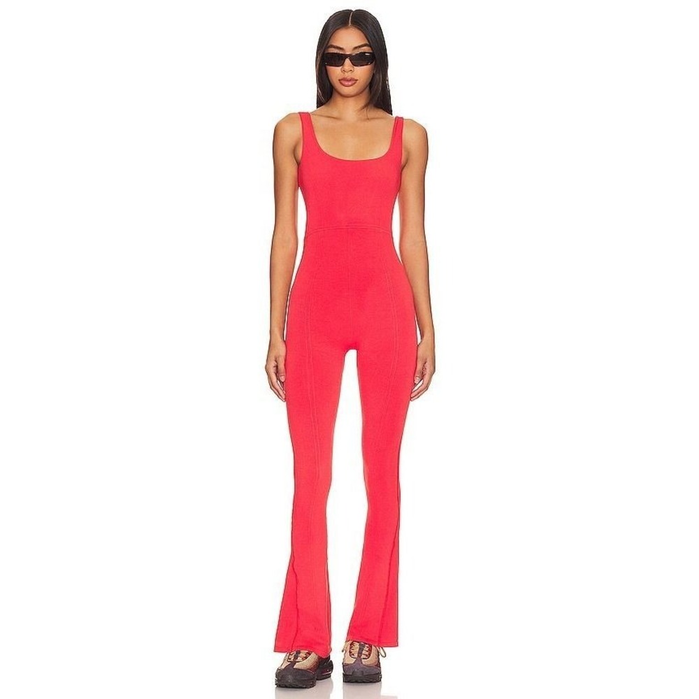FP Movement Free People‎ Rich Soul Flare Onesie Red Seamless Jumpsuit M/L